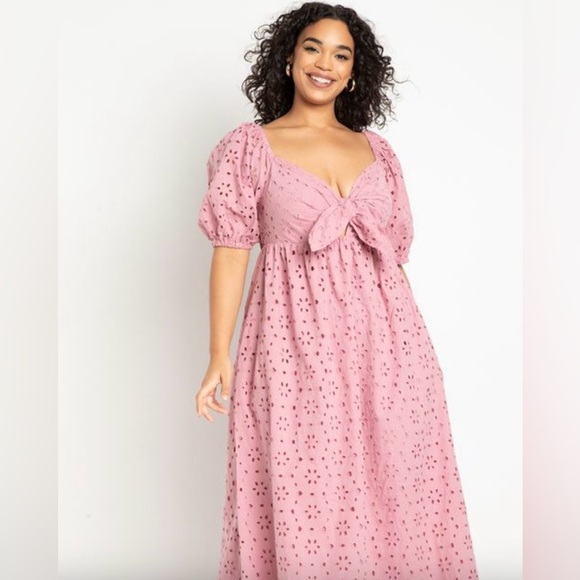 ELOQUII Women's Plus Size Eyelet Tie Front Maxi Dress Size 28 - Picture 2 of 6